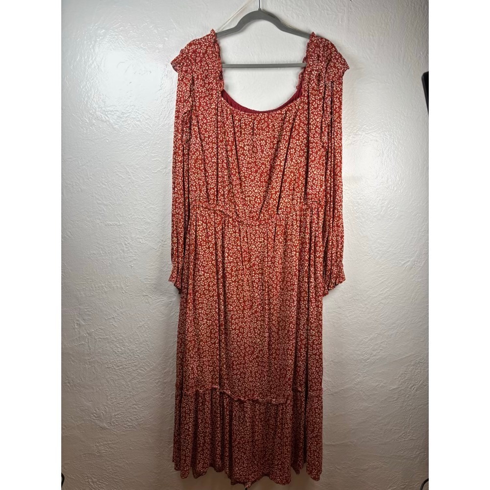 Hayden Maxi Dress Burnt Orange Floral 1XL Tiered Prairie Cottagecore Peasant